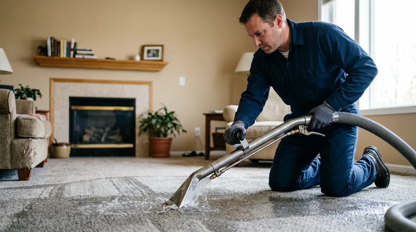 Water damage restoration technician working near Eustace, TX
